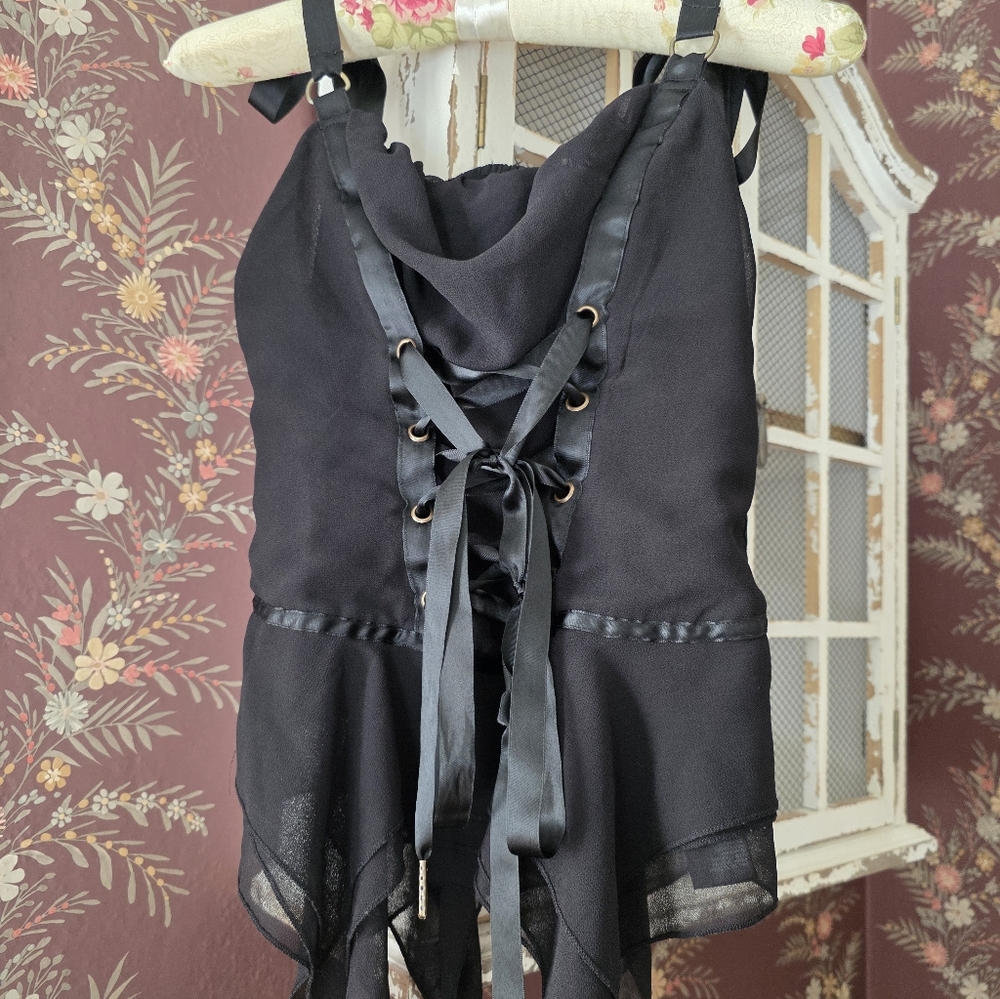 Black Lace-Up Corset Top